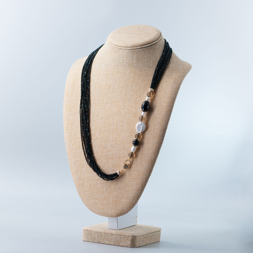 Collana Cristalli Neri 10 Fili con Chiusura