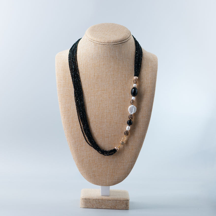 Collana Cristalli Neri 10 Fili con Chiusura