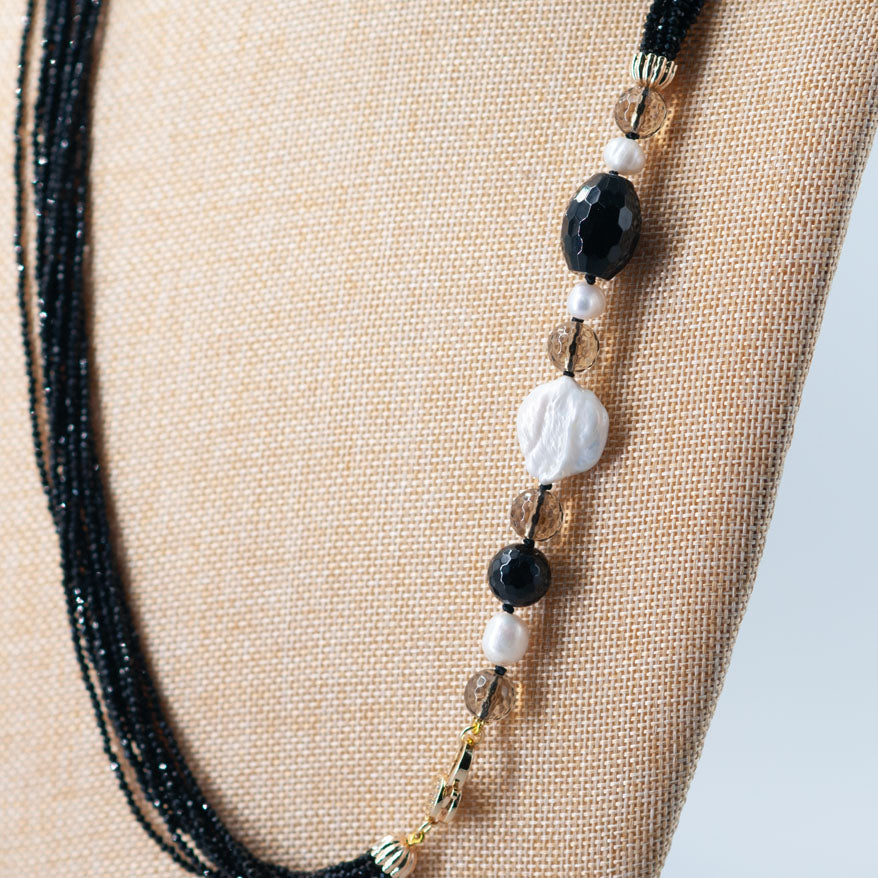 Collana Cristalli Neri 10 Fili con Chiusura