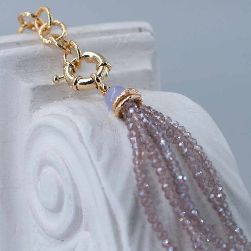 Collana Cristalli Rosè e Perle di fiume con Chiusura in Ottone