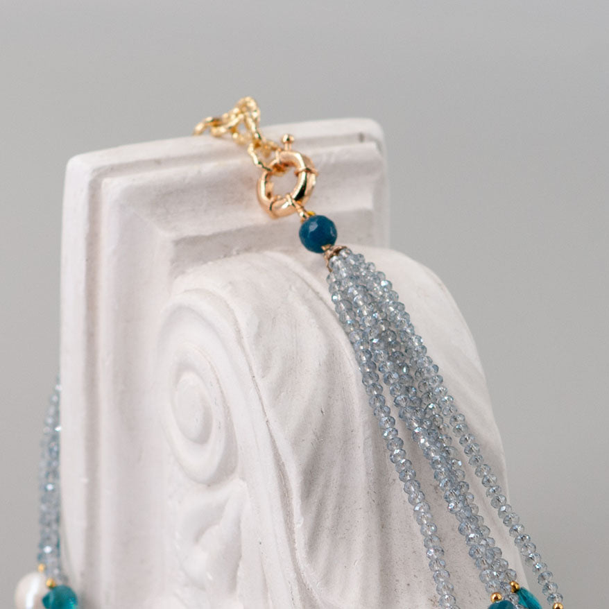 Collana Cristalli Grigi e Perle di fiume con Chiusura in Ottone