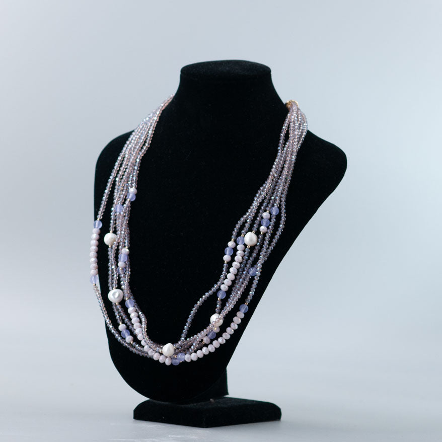 Collana Cristalli Rosè e Perle di fiume con Chiusura in Ottone