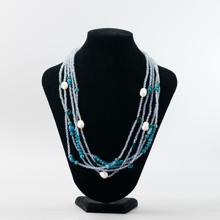 Collana Cristalli Grigi e Perle di fiume con Chiusura in Ottone